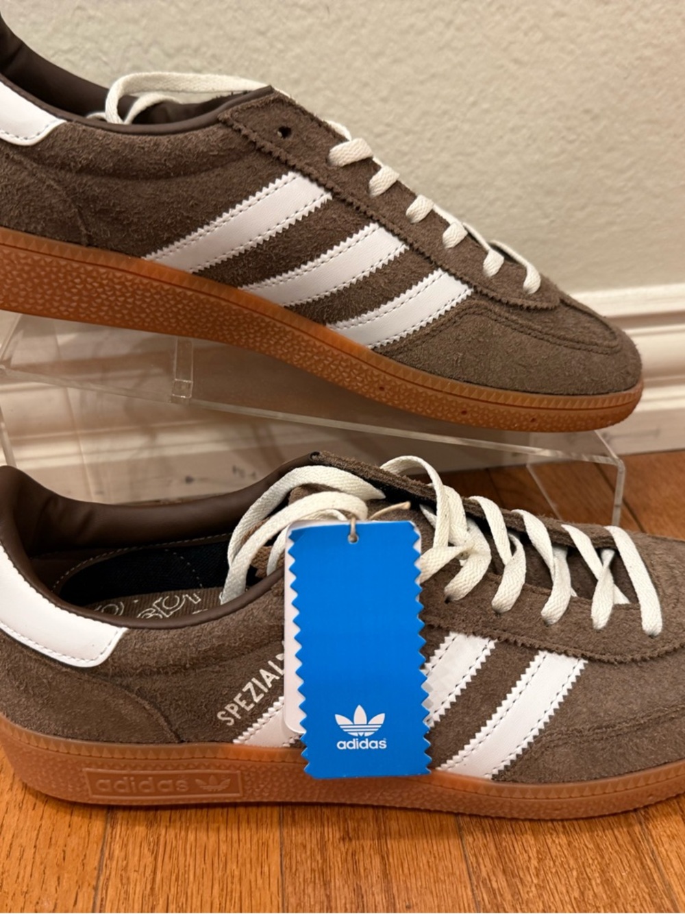 adidas women’s Handball Spezial Beige and White Gum Sole Sneakers